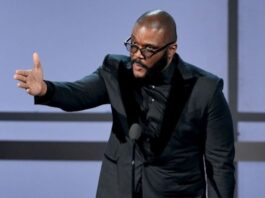 Tyler Perry giving a speech at the BET Awards