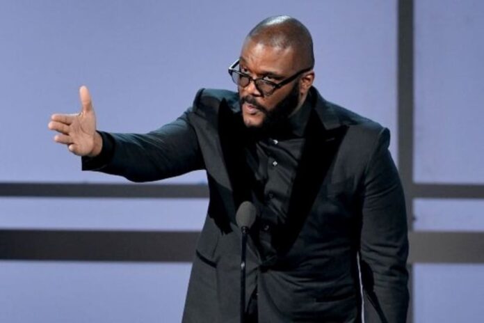 Tyler Perry giving a speech at the BET Awards