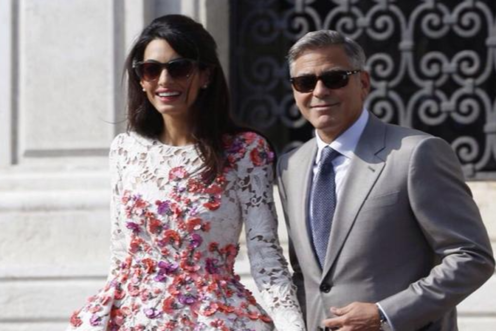 A picture of George and Amal Clooney.