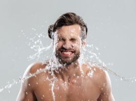 A picture of a person taking a bath