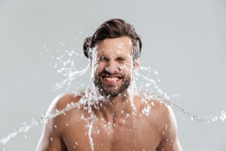 A picture of a person taking a bath