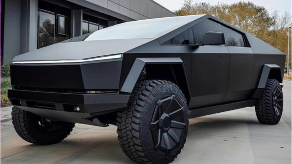 A picture of the black Tesla Cubertruck