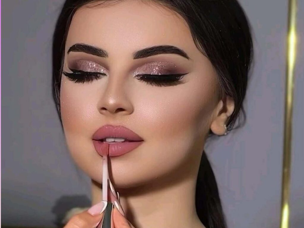 A picture of a girl applying makeup