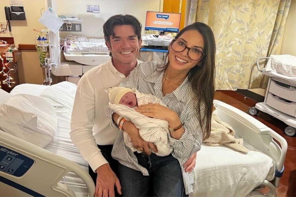 A picture of Olivia Munn John Mulaney, and second child