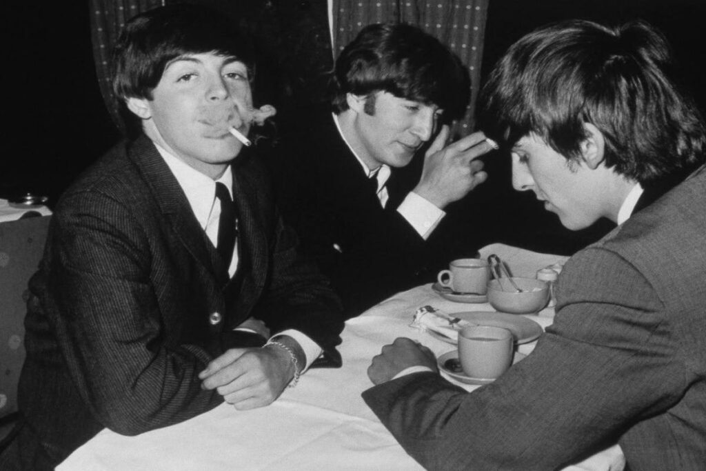 A picture of Paul McCartney, John Lennon and George Harrison