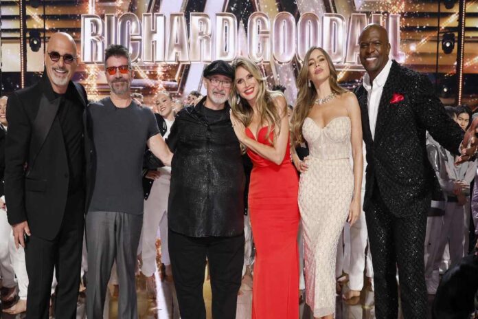 A picture of Randall Goodall, AGT judges and Terry Crew