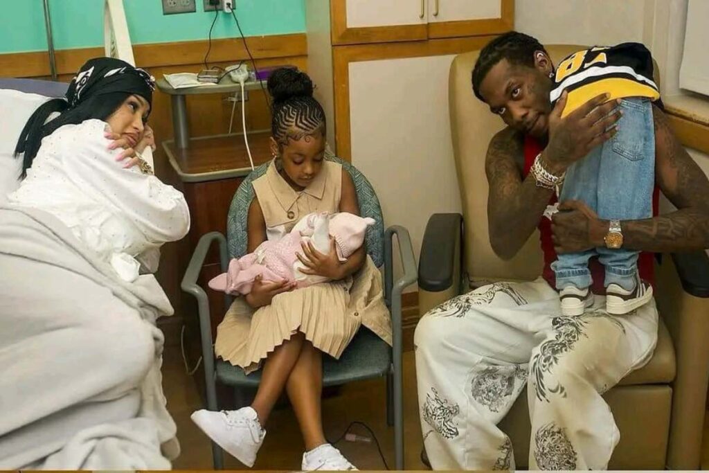 A picture of Cardi B, Offset and their children