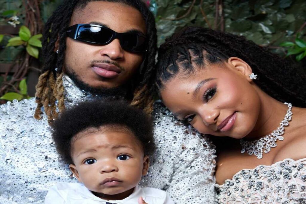 A picture of DDG, Halle Bailey and their son Halo