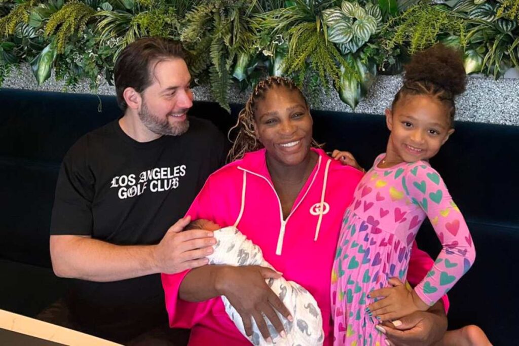 A picture of Serena Williams, Adira, Olympia and Alexis Ohanian