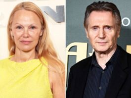 A picture of Liam Neeson and Pamela Anderson