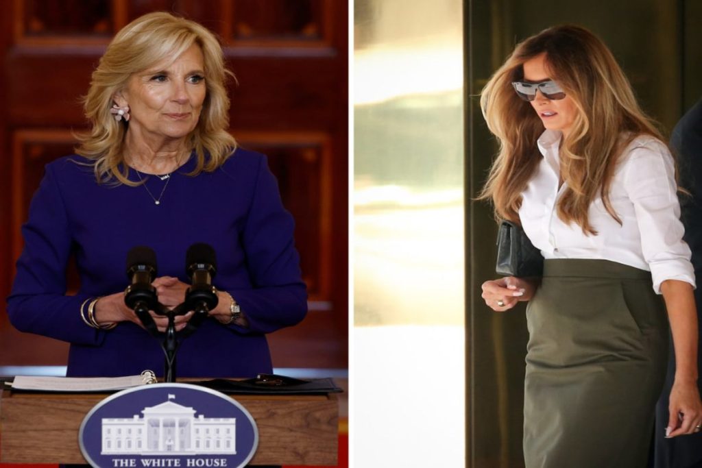 A collage of Melania Trump and Jill Biden