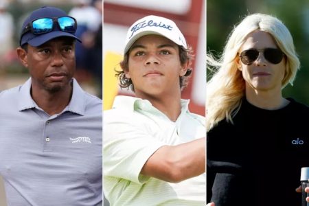 A college of Tiger Woods, Charlie Woods and Elin Nordegren