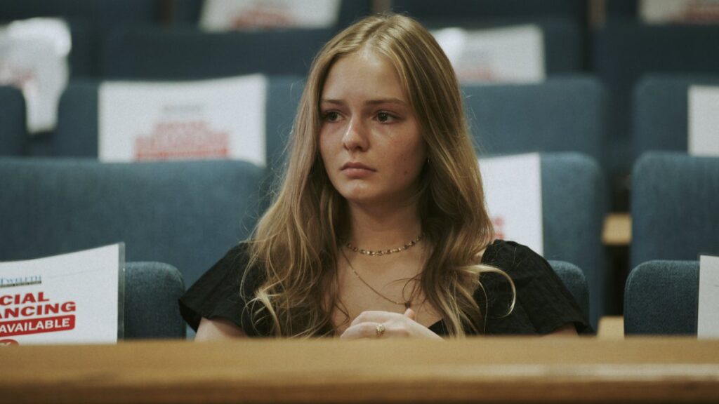 A picture of Maya Kowalski in court 