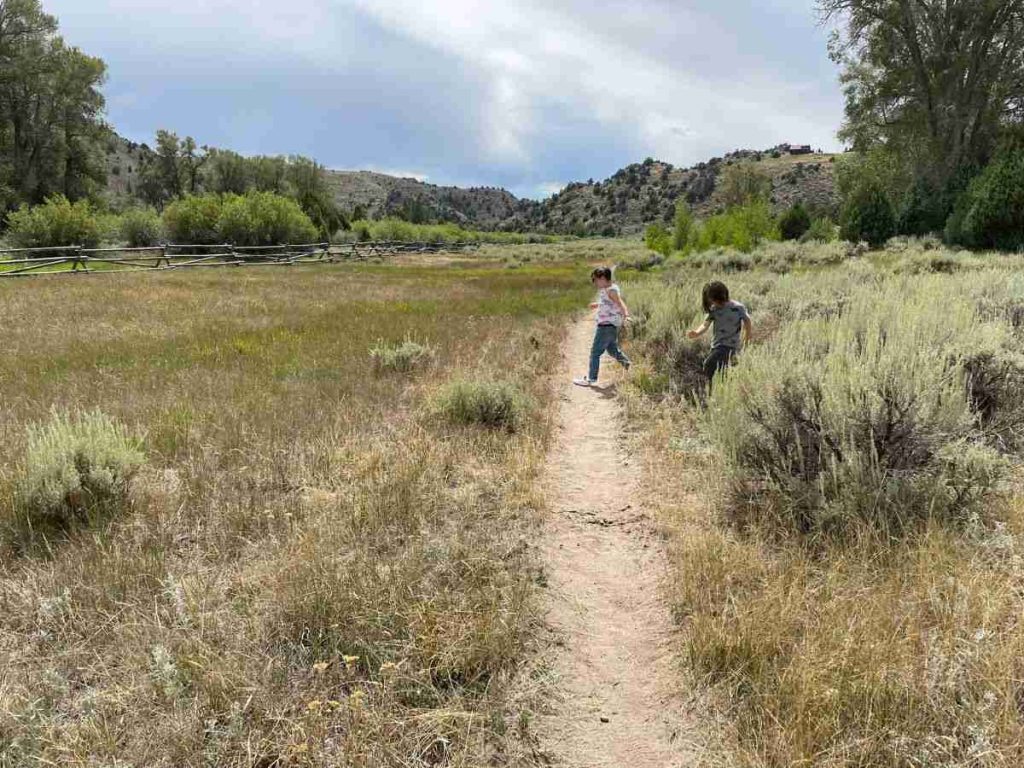 Zooey Deschanel's children playing in the outdoors 