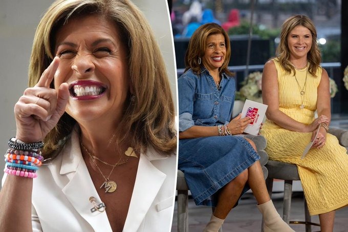 A collage of a shot of Hoda Kotb and a shot of her pictured with Jenna Bush Hager