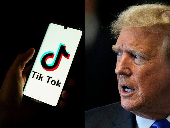 A collage of Trump and a shot of TikTok on a phone