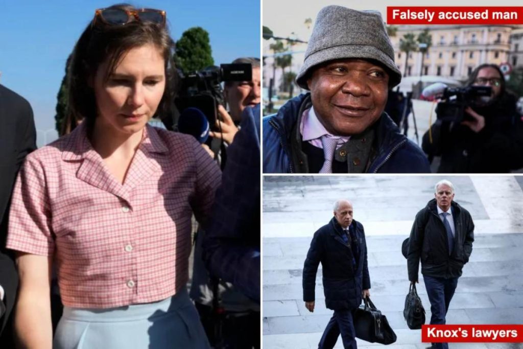 A collage of Amanda Knox and Patrick Lumumba