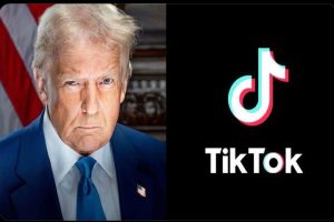 A picture of Donald Trump and a TikTok logo