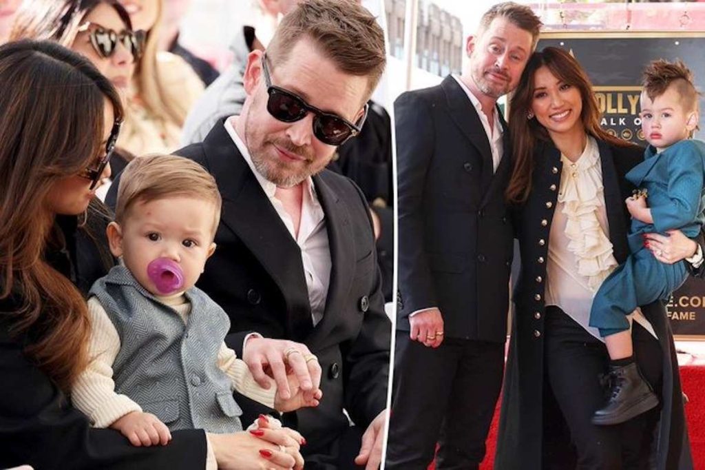 Macaulay Culkin and Brenda Song with their boys at his Hollywood walk of fame ceremony