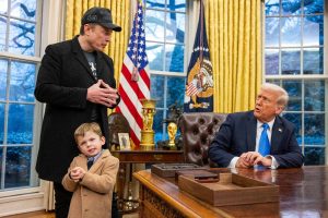 A Picture of Elon Musk and His Son at the Oval Office