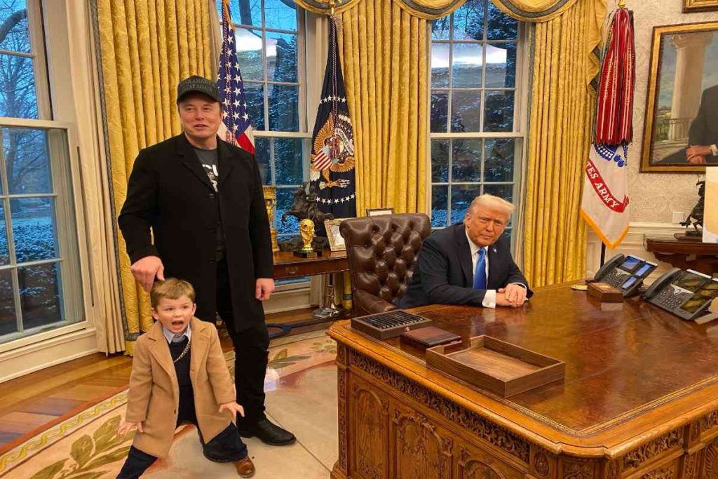 A Picture of Elon Musk and His Son at the Oval Office