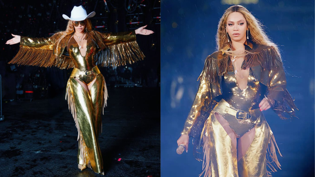 A collage photo of Beyoncé at the Cowboy Carter Tour 2025