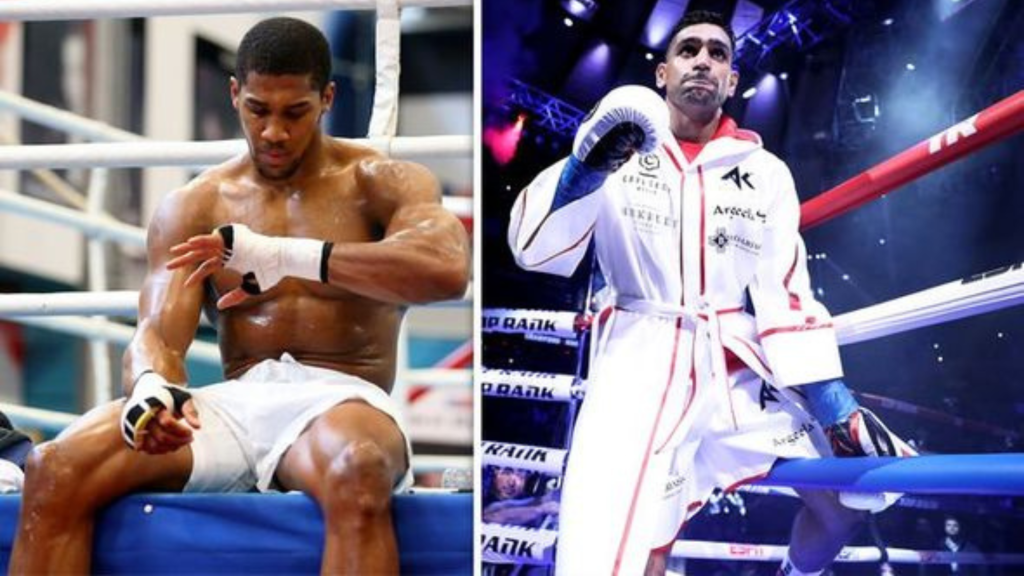 Amir Khan vs Anthony Joshua in a boxing ring